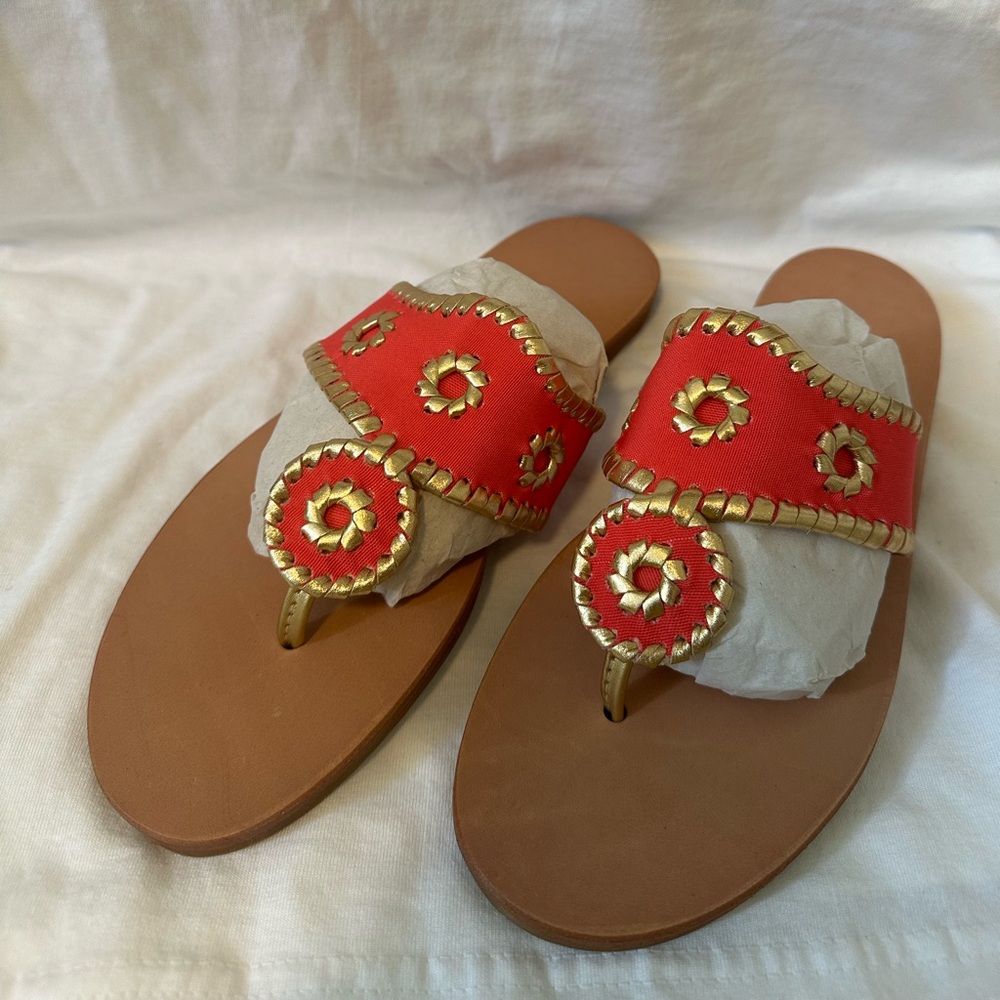 Jack Rogers Coral and Gold Slide Sandals